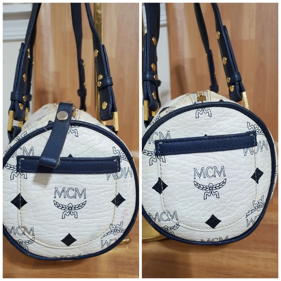 MCM Visetos White/Blue  Essential Barrel Bag - Picture 5 of 9